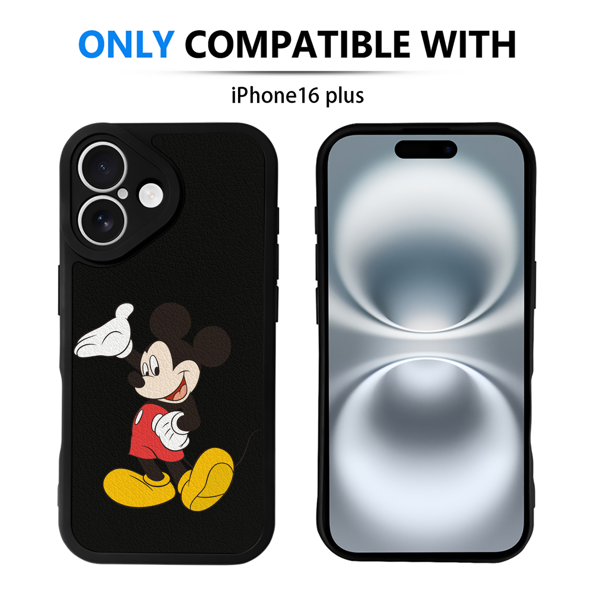 （画像用） ミッキーマウス Mickey Mouse 【iPhone 16シリーズ対応】シリコンスマホケース（レザー調） 材質：シリコン